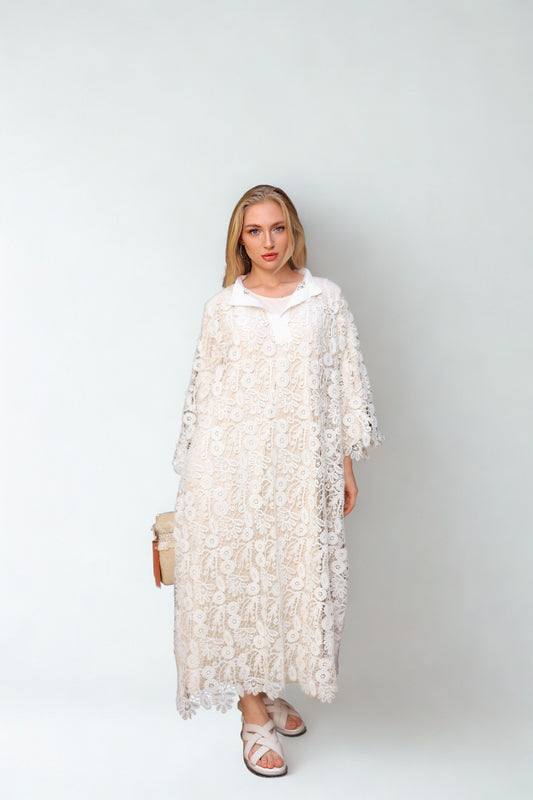 A02 - Floral Off-white Dress - Lined