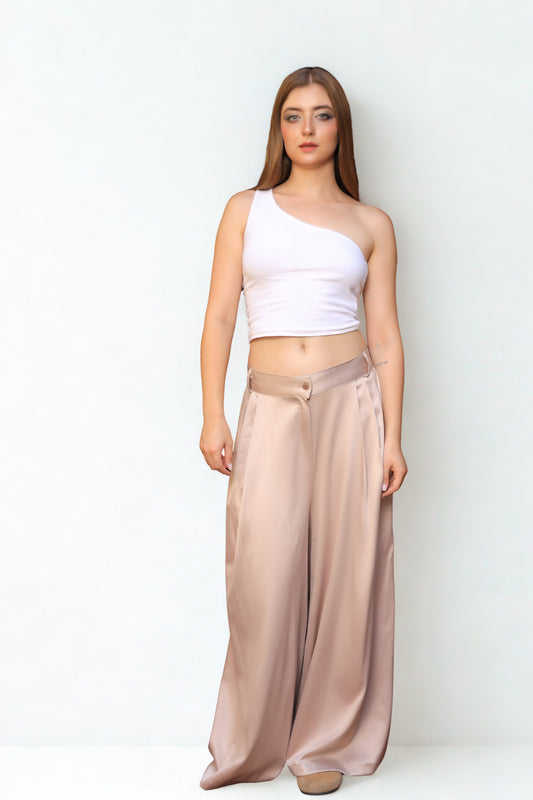 A09 - Beigh Silk Oversize Pants