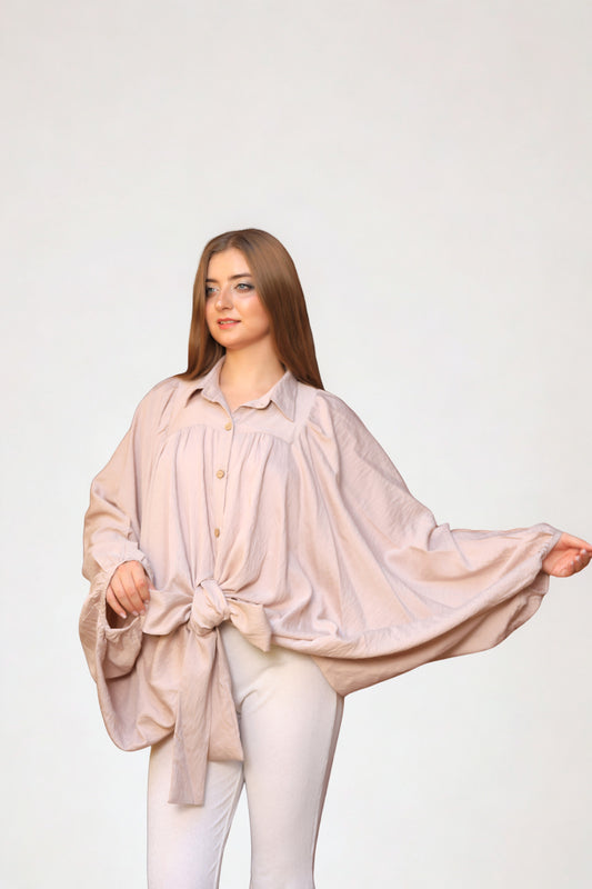 A10 - Beigh Linen Oversize Blouse