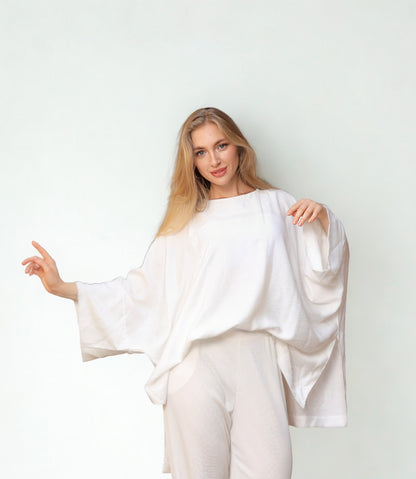 A07 - White Linen Oversize Blouse