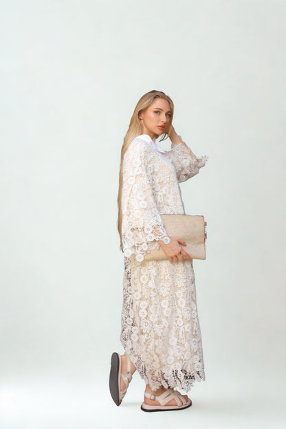 A02 - Floral Off-white Dress - Lined