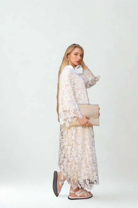 A02 - Floral Off-white Dress - Lined