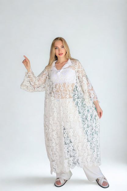 A08 - Floral See Through Off-white Dress
