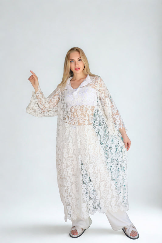 A08 - Floral See Through Off-white Dress