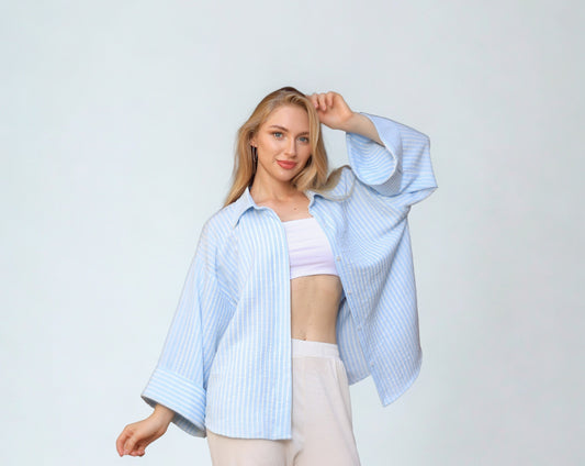 A03 - Wide Sleeve Baby Blue Linen Shirt