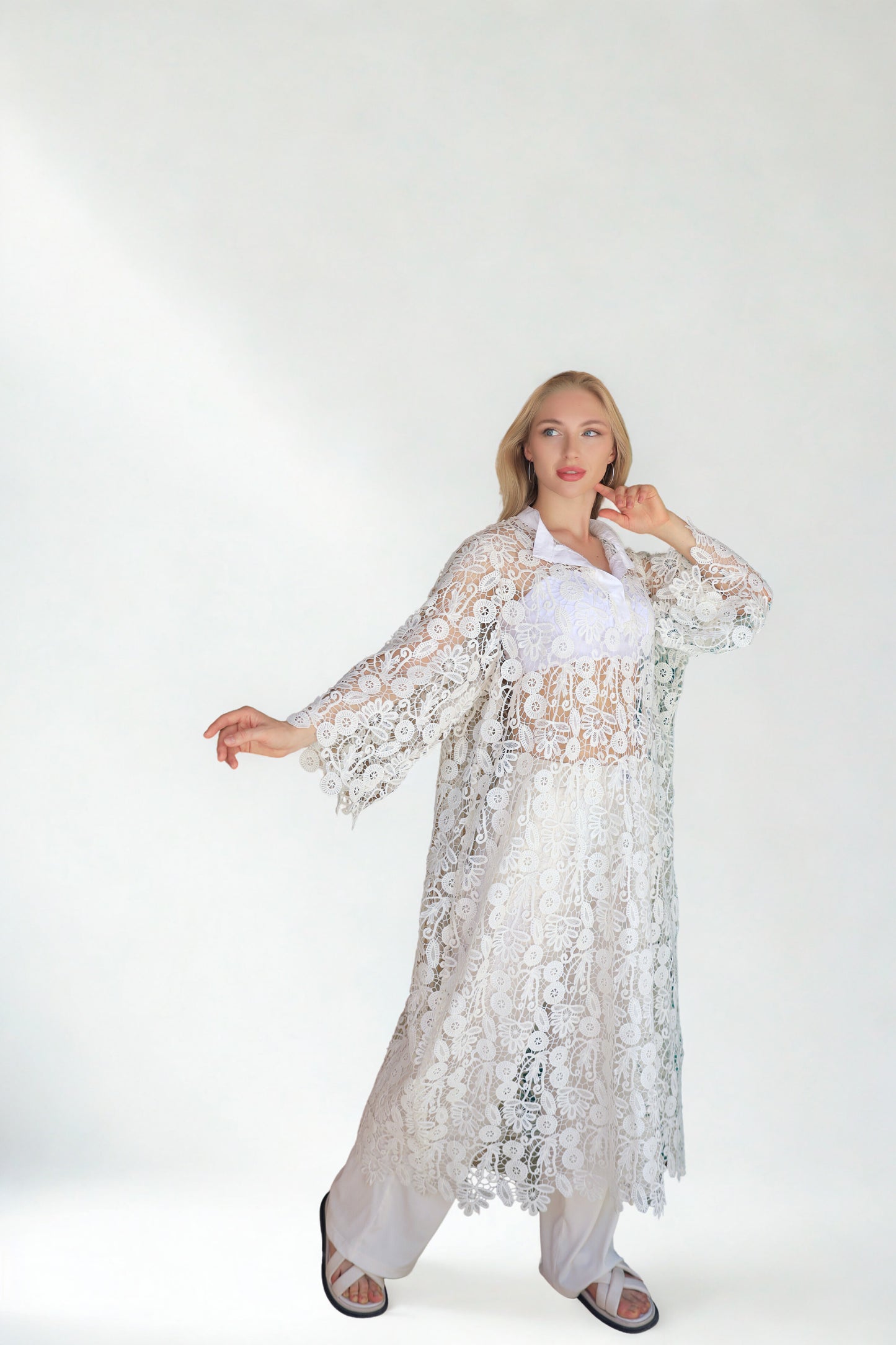 A08 - Floral See Through Off-white Dress