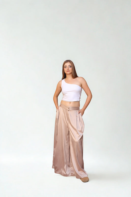 A09 - Beigh Silk Oversize Pants