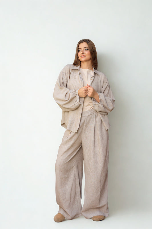 A06 - Greige Linen Over Size Set