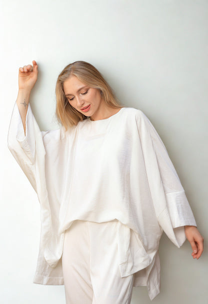 A07 - White Linen Oversize Blouse
