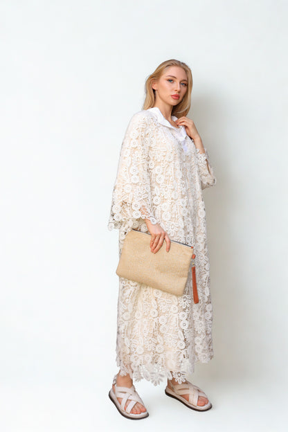 A02 - Floral Off-white Dress - Lined