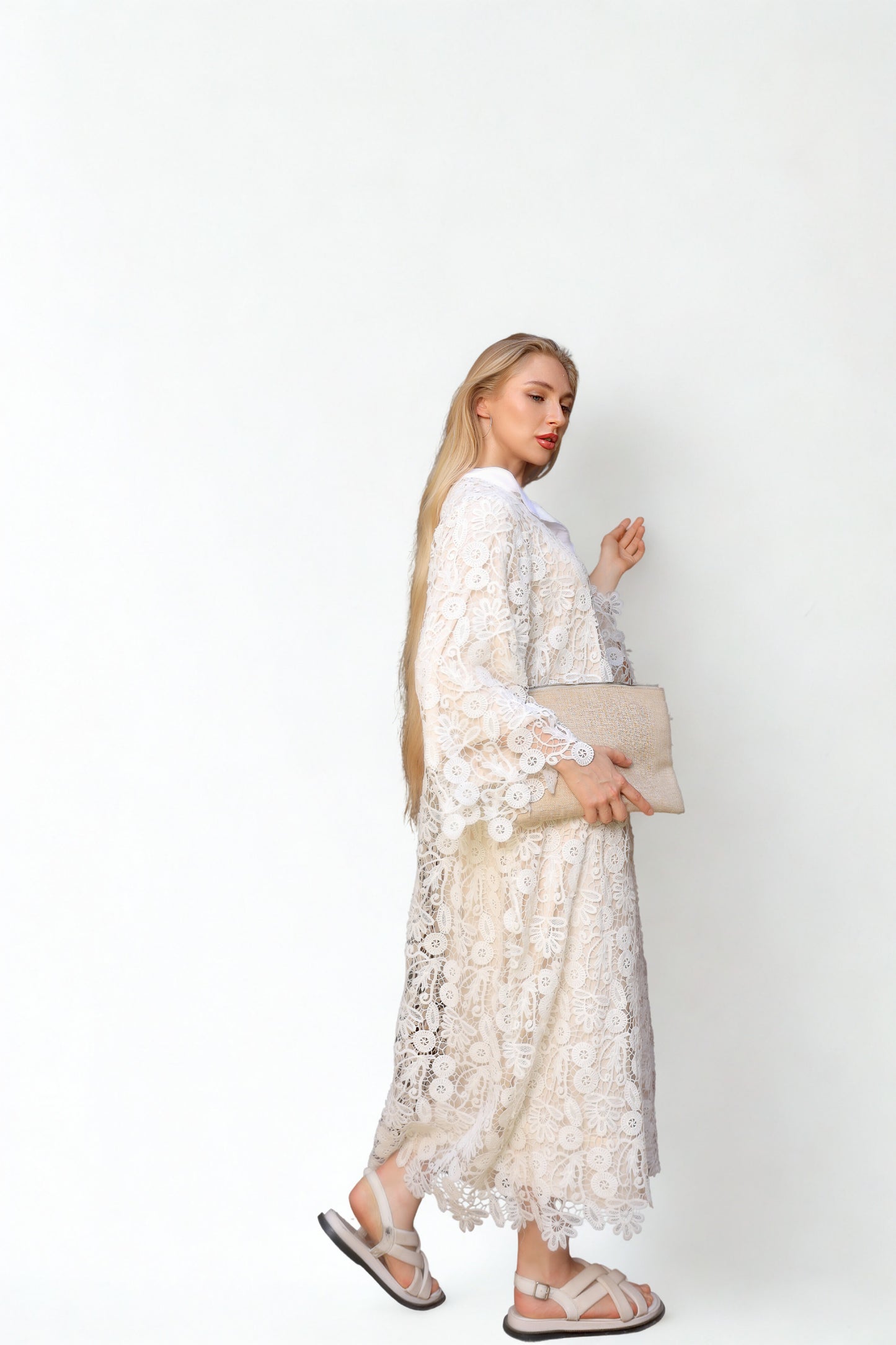 A02 - Floral Off-white Dress - Lined
