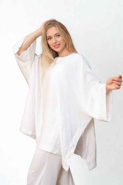 A07 - White Linen Oversize Blouse